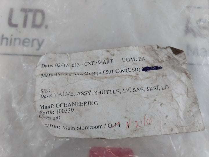 Oceaneering 100339 Rev E Shuttle Valve