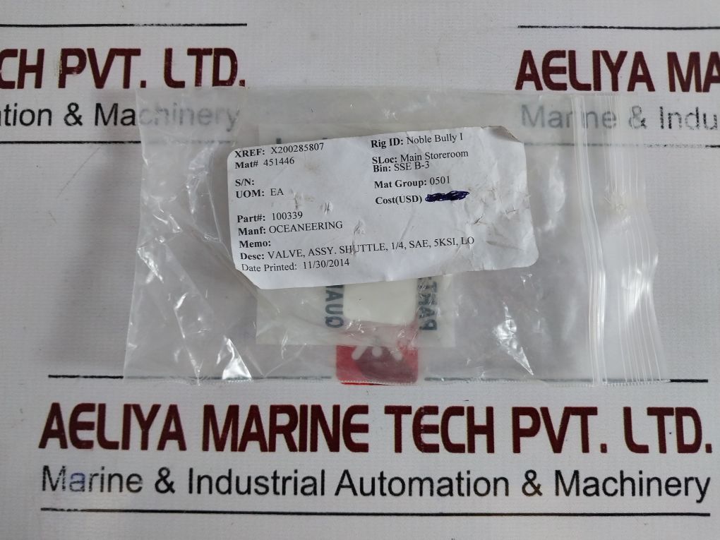Oceaneering 100339 Shuttle Valve 100340 Ad