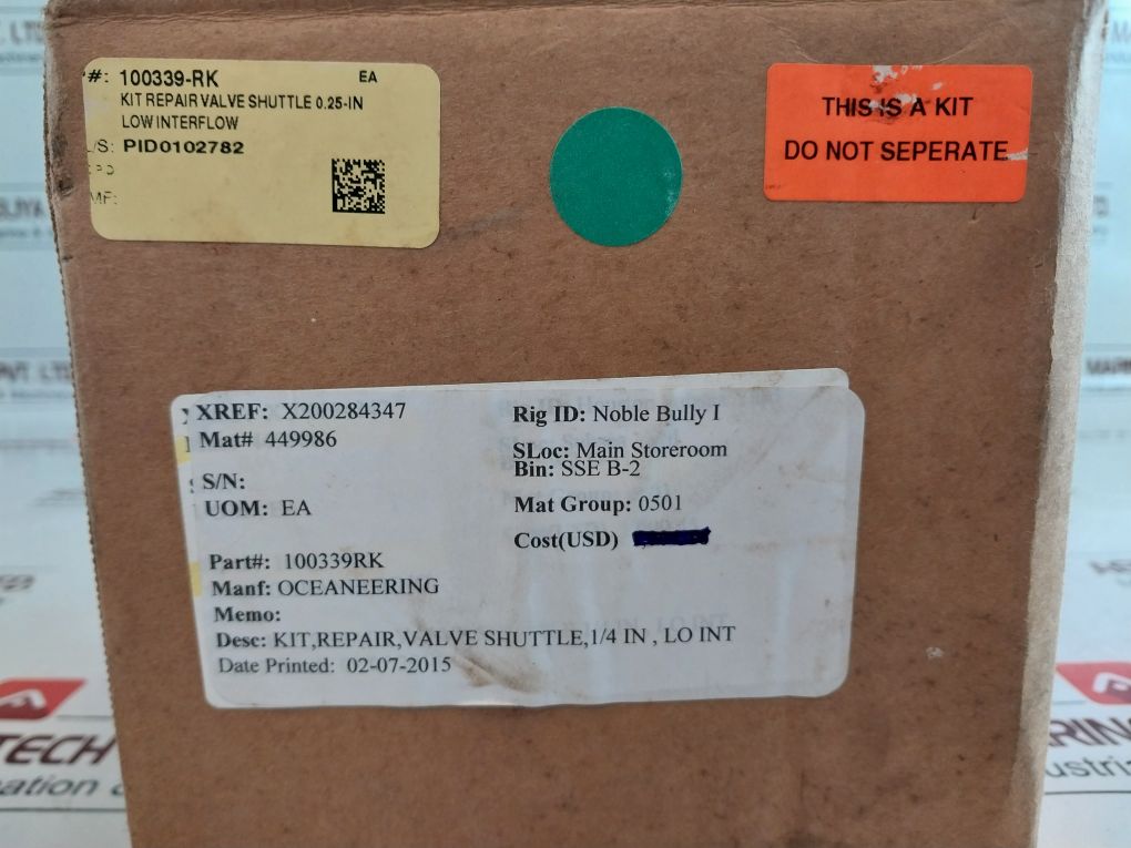 Oceaneering 100339-rk Rev B Shuttle Valve Repair Kit