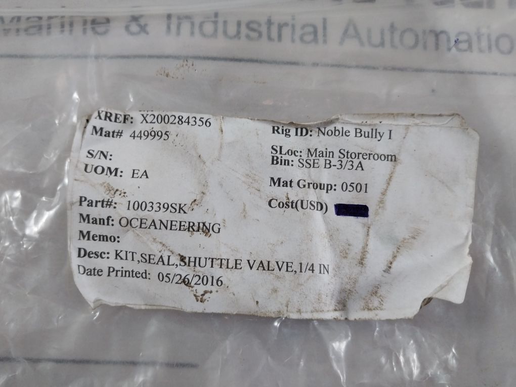 Oceaneering 100339-sk Rev: A Shuttle Valve Seal Kit