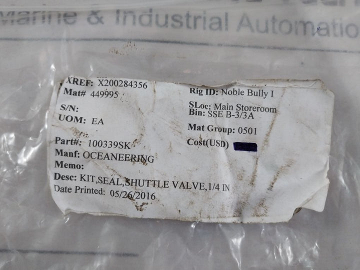 Oceaneering 100339-sk Rev: A Shuttle Valve Seal Kit