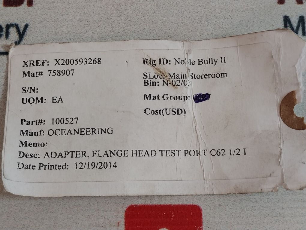 Oceaneering 100527 Flange Head Adapter 100527-aa