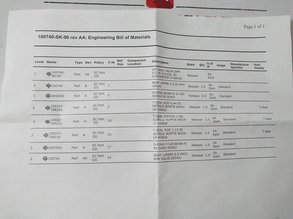 Oceaneering 100755-rk Kit Repair Valve Spm Normally-closed 0.5 In 3K