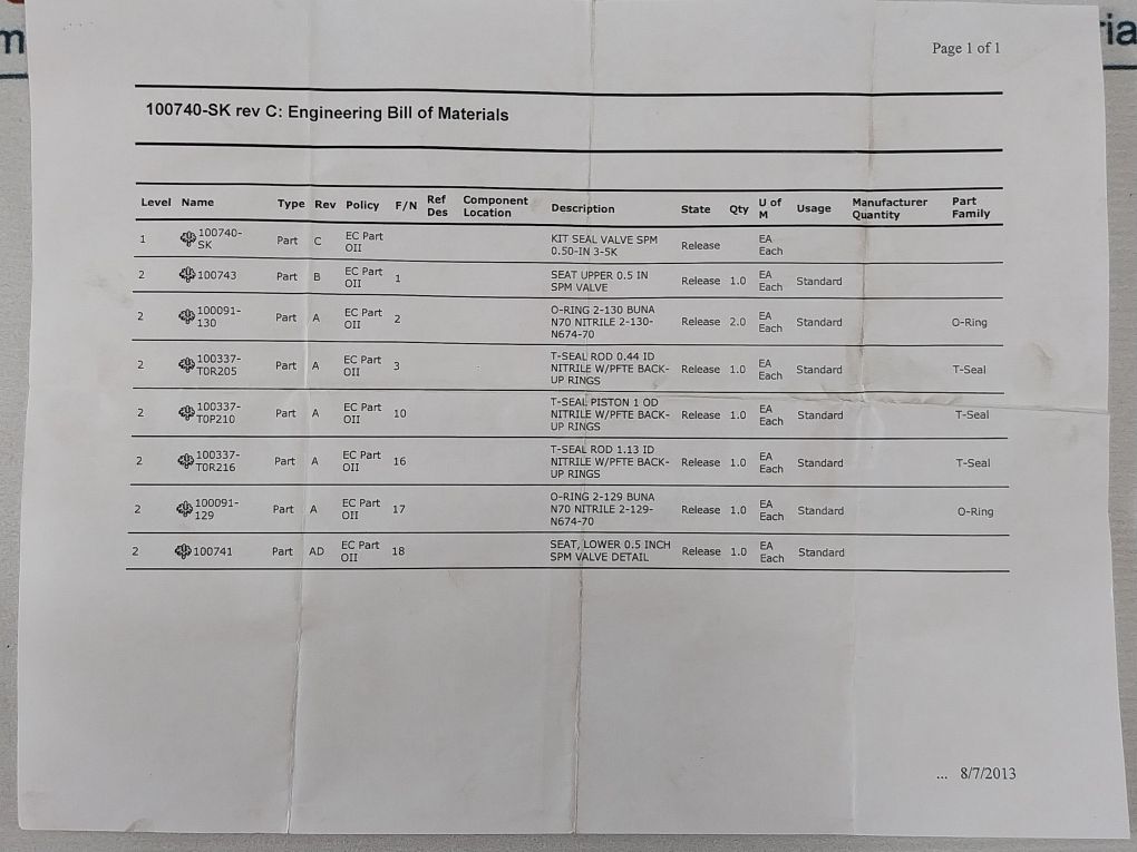 Oceaneering 100755-rk Repair Valve Kit