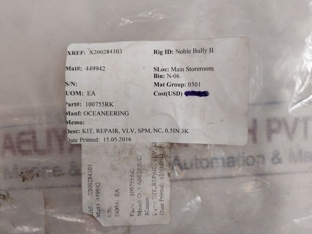 Oceaneering 100755-rk Normally-closed Spm Valve Repair Kit