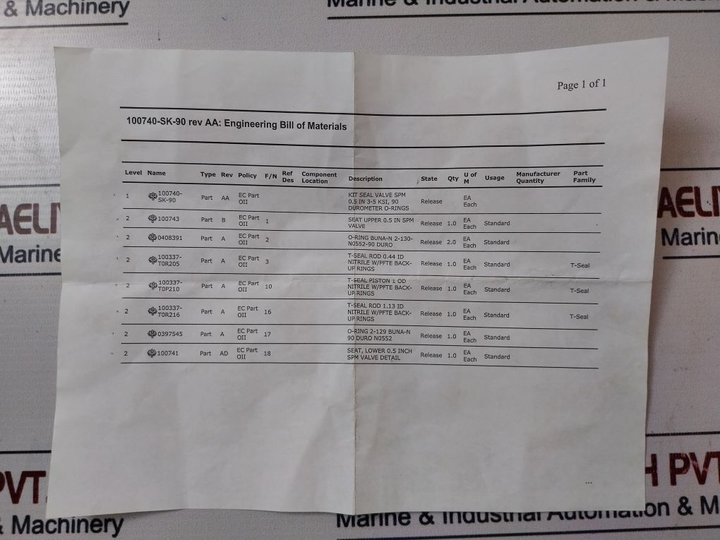Oceaneering 100755-rk Spm Normally-closed 0.5In 3K Valve Repair Kit 100743