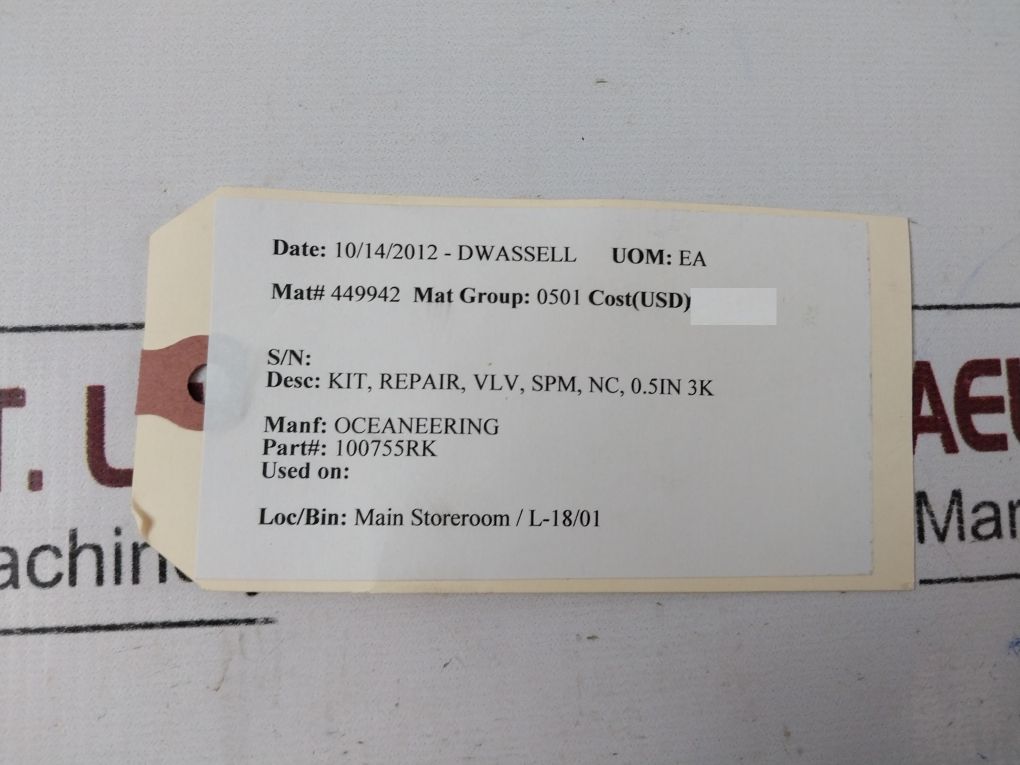 Oceaneering 100755Rk Valve Kit