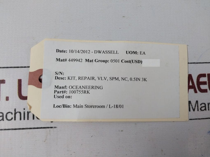 Oceaneering 100755Rk Valve Kit