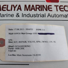 Oceaneering 100812Rk Valve Repair-kit