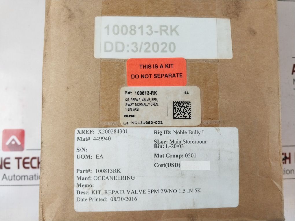 Oceaneering 100813-rk Repair Valve Spm 2Wno 1.5 In 5K Kit