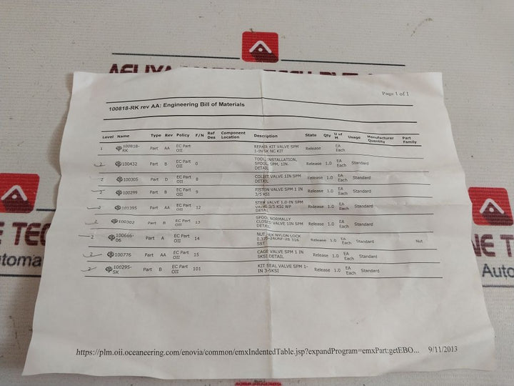 Oceaneering 100818-rk Repair Kit For Valve