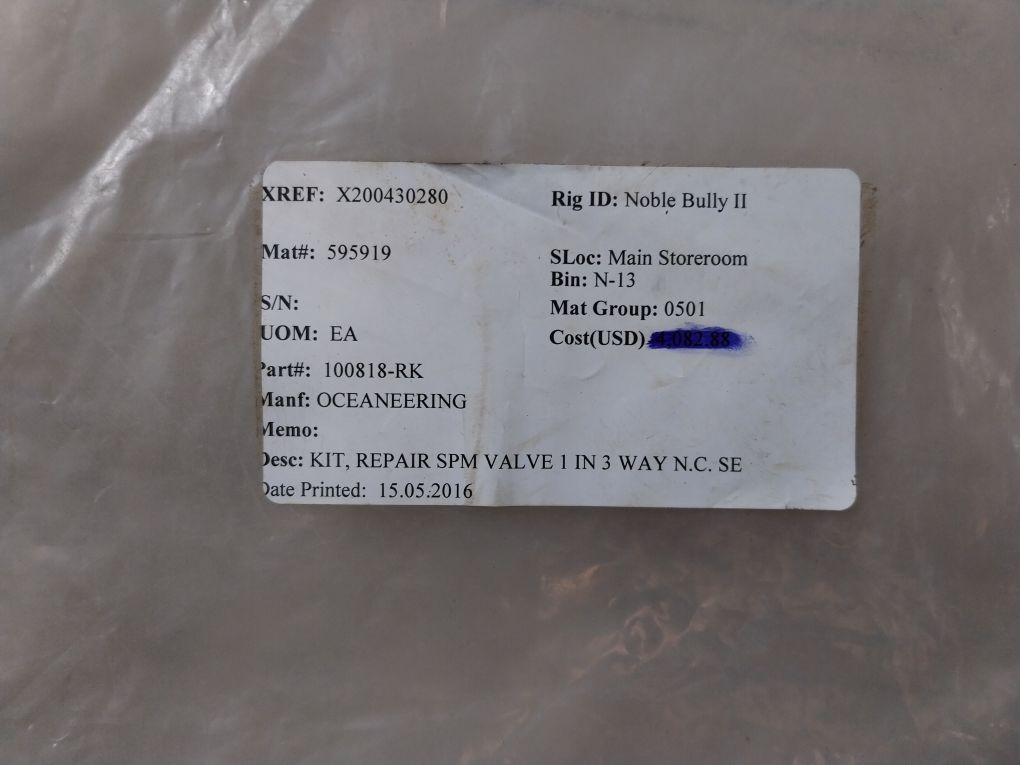 Oceaneering 100818-rk Valve Repair Kit