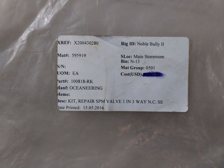 Oceaneering 100818-rk Valve Repair Kit