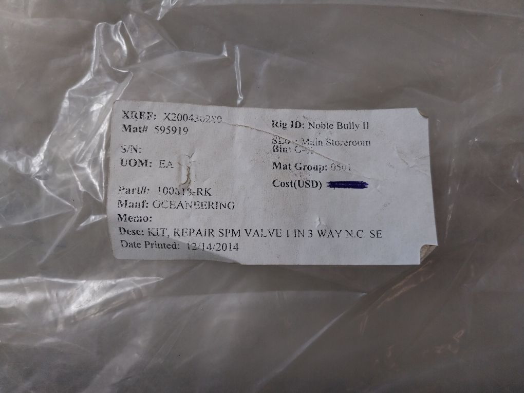 Oceaneering 100818-rk Valve Repair Kit