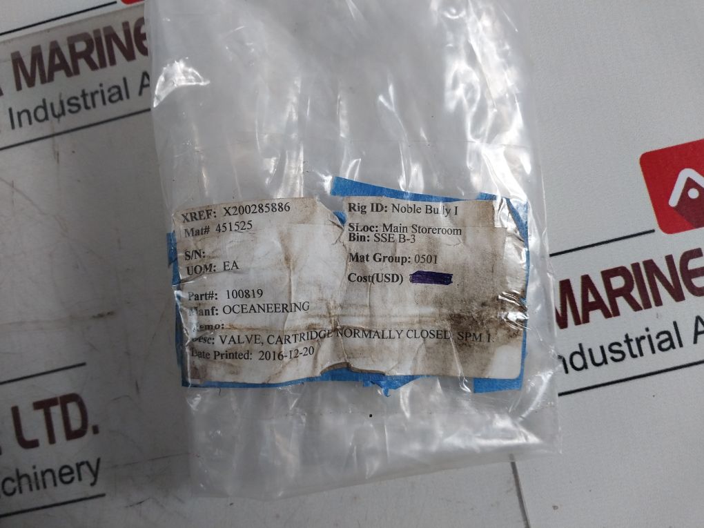 Oceaneering 100819 Rev E Cartridge Valve