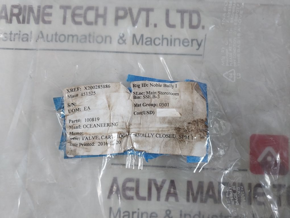 Oceaneering 100819 Rev E Cartridge Valve