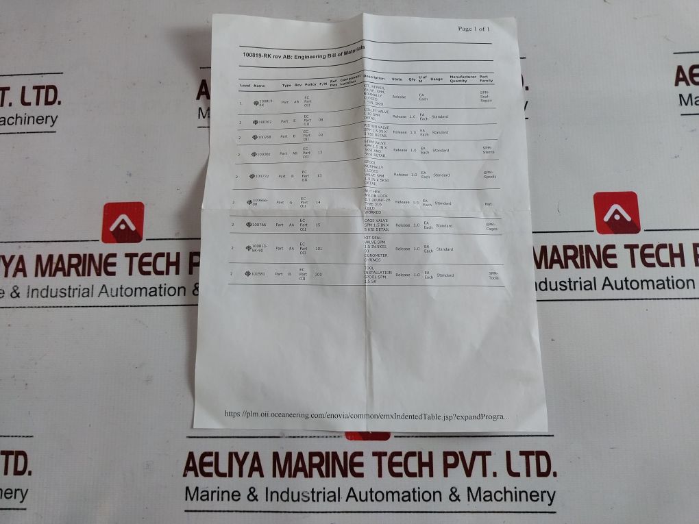 Oceaneering 100819Rk Valve Repair Kit