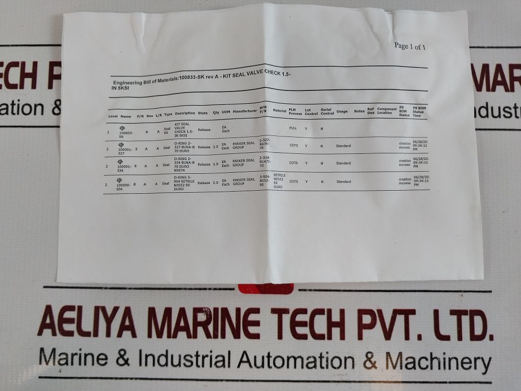Oceaneering 100833-rk Check Valve Repair Kit