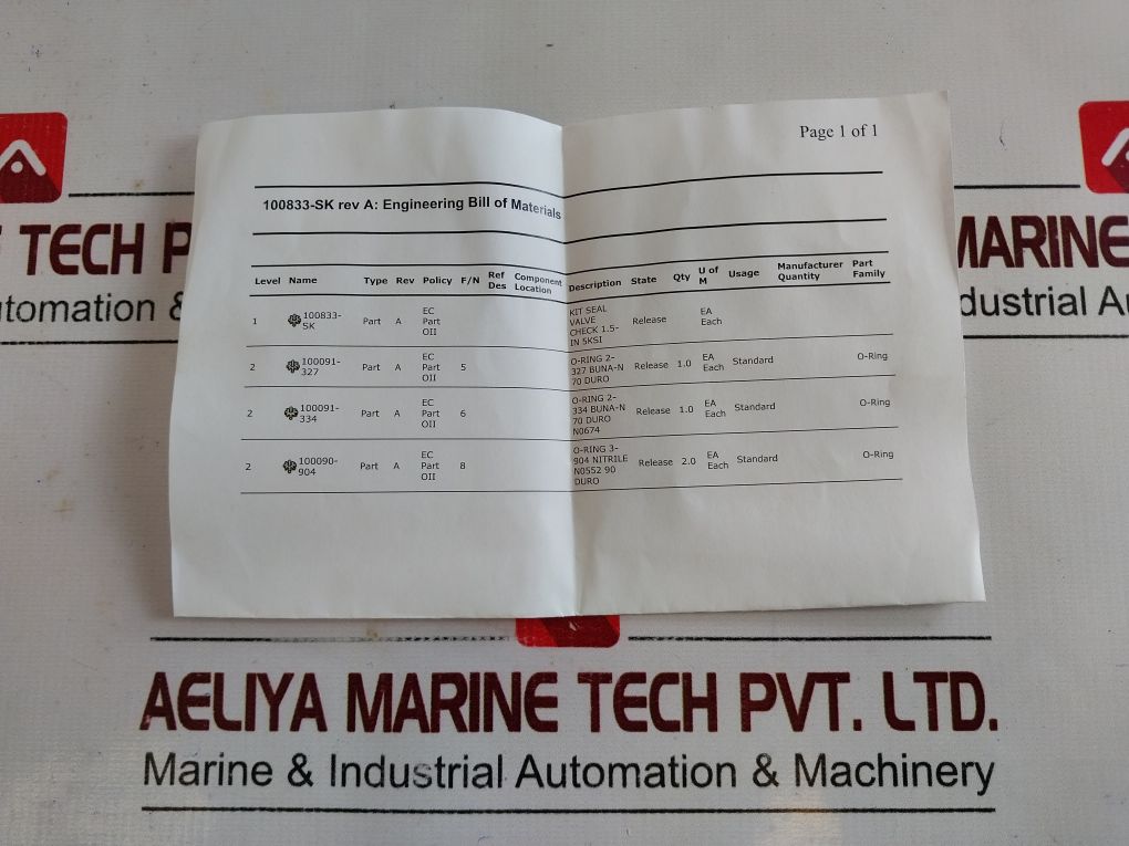 Oceaneering 100833-rk Repair Valve Check Kit