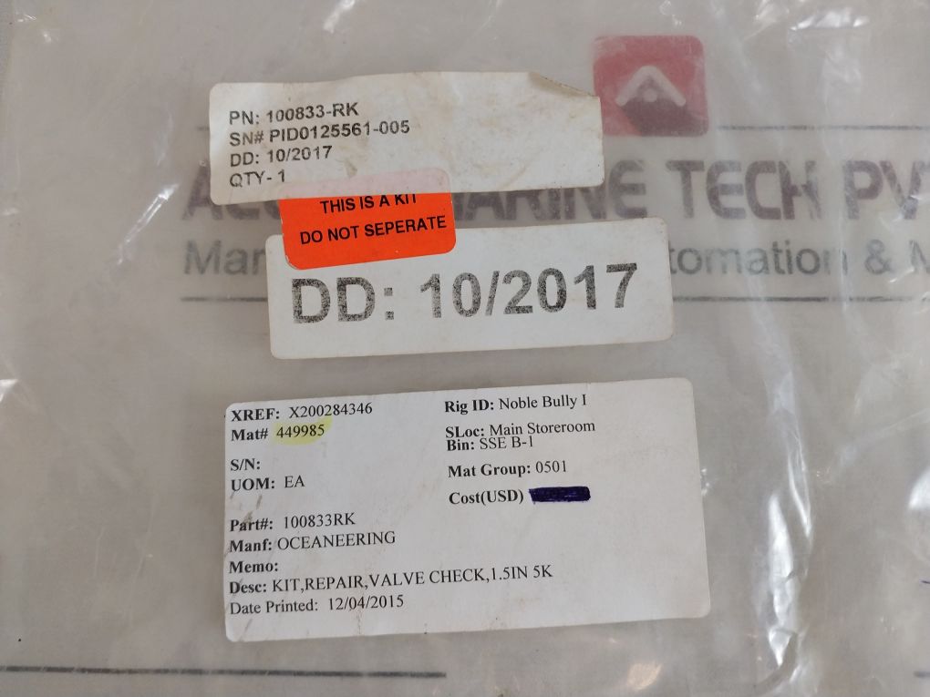 Oceaneering 100833-rk Repair Valve Check Kit