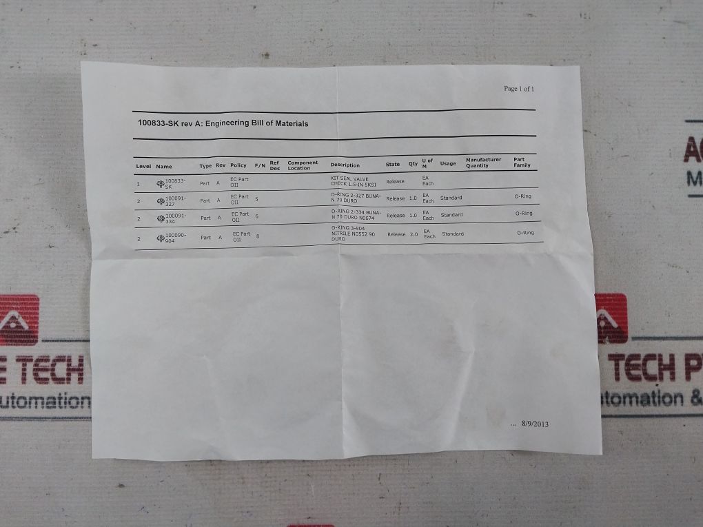 Oceaneering 100833-sk Check Valve Repair Kit