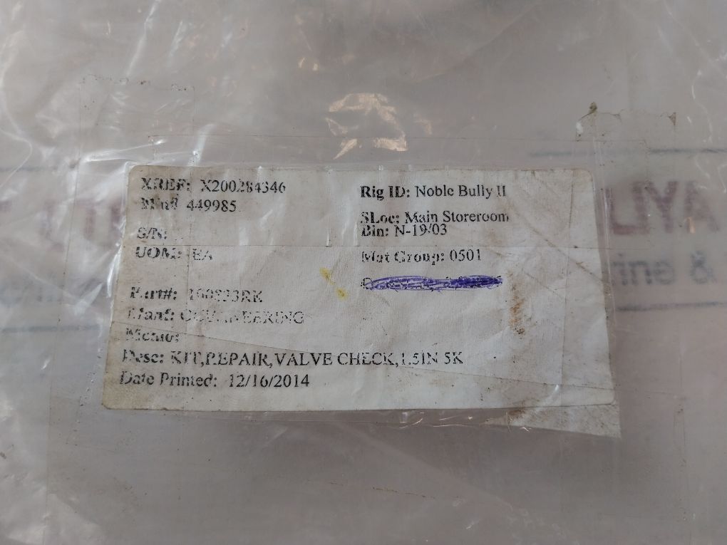 Oceaneering 100833-sk Check Valve Repair Kit Rev.B