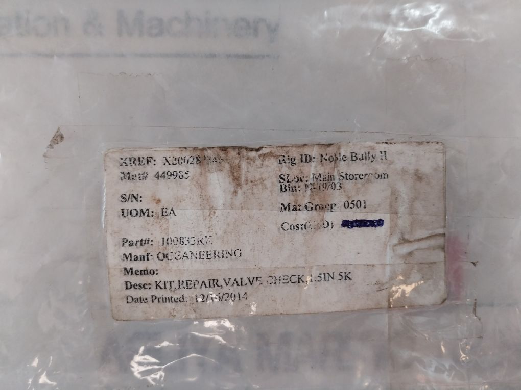 Oceaneering 100833Rk Check Valve Repair Kit