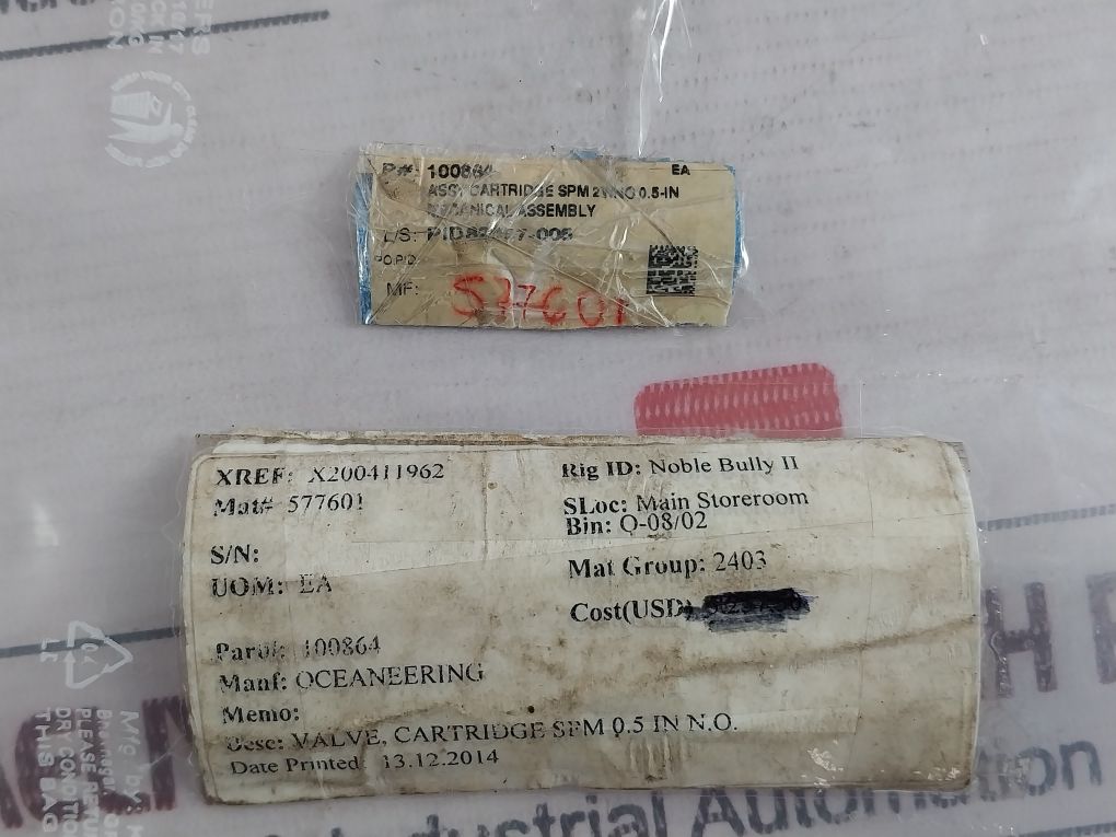 Oceaneering 100864 Cartridge Valve Rev. C