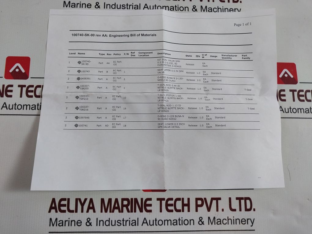 Oceaneering/Parker 100865-rk Valve Repair Kit