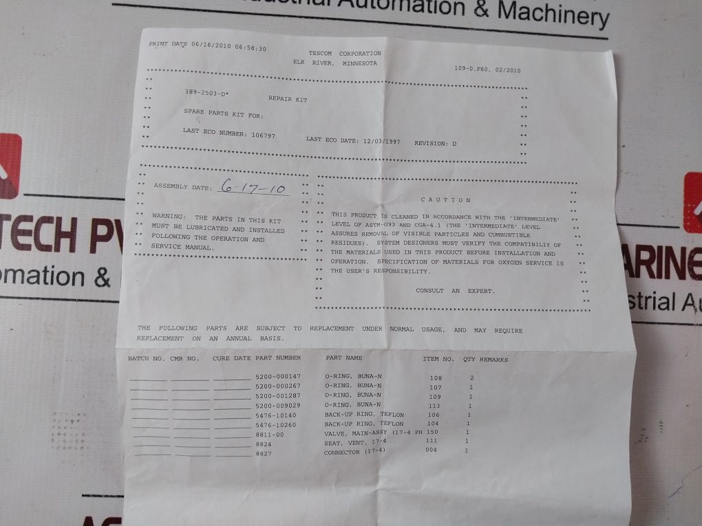 Tescom 389-2503-d Repair For Pressure Regulator Kit