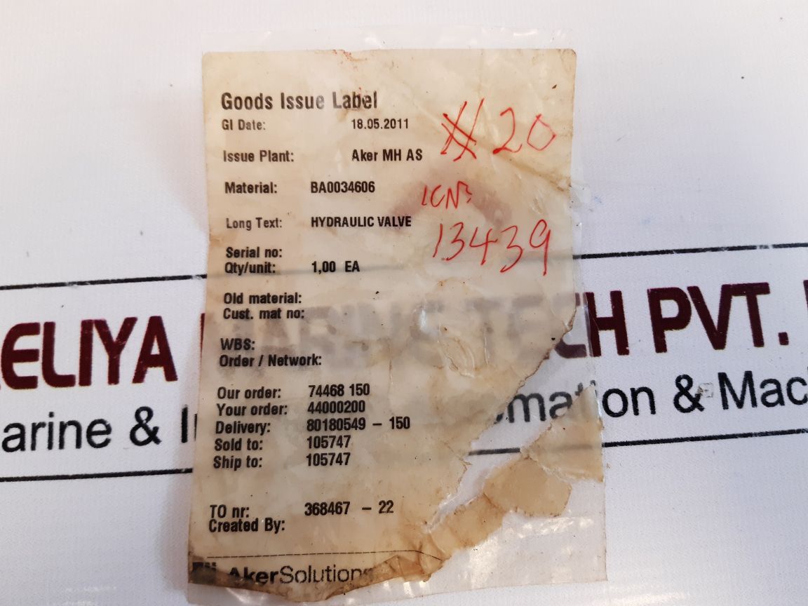 Oil Control 05414110062000A Hydraulic Valve
