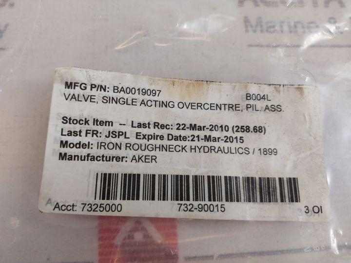 Oil Control 05416210033500B Single Acting Overcentre Valve Ba0019097