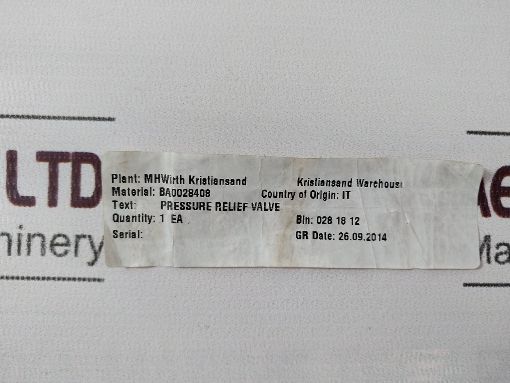 Oil Control/Rexroth R930006710 Pressure Relief Valve 05120203032000A