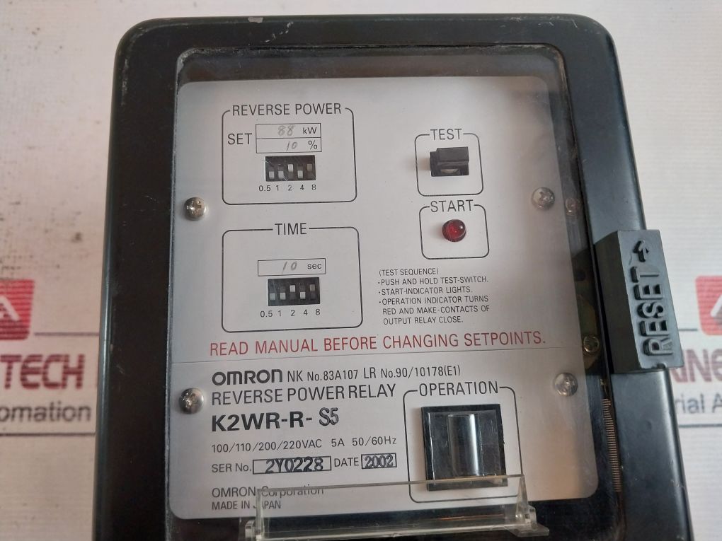 Omron K2Wr-r-s5 Reverse Power Relay 88Kw