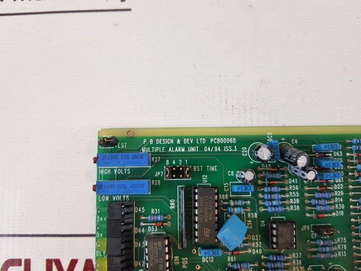 P B Design & Dev Pcb00068 Multiple Alarm Unit 04/94 Iss.3
