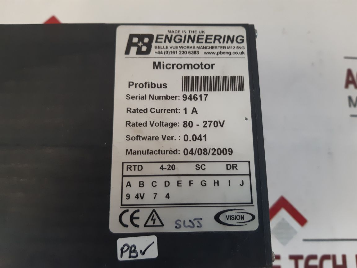 P&B Paaj027120 Vision Micromotor Software Ver.0.041 80-270V