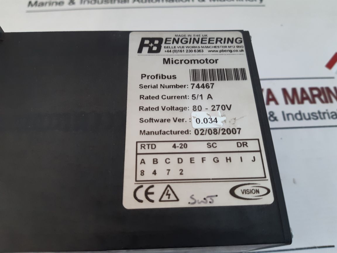 P&B Protection Relays Vision Micromotor 5/1A Ver: 0.034