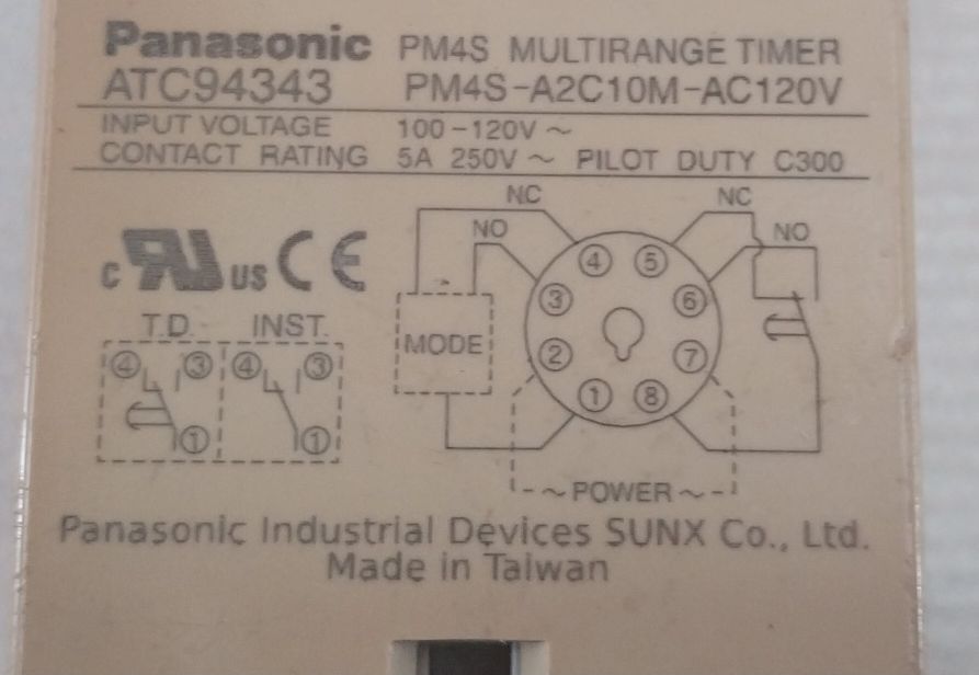 Panasonic Pm4S-a2C10M-ac120V Multirange Timer