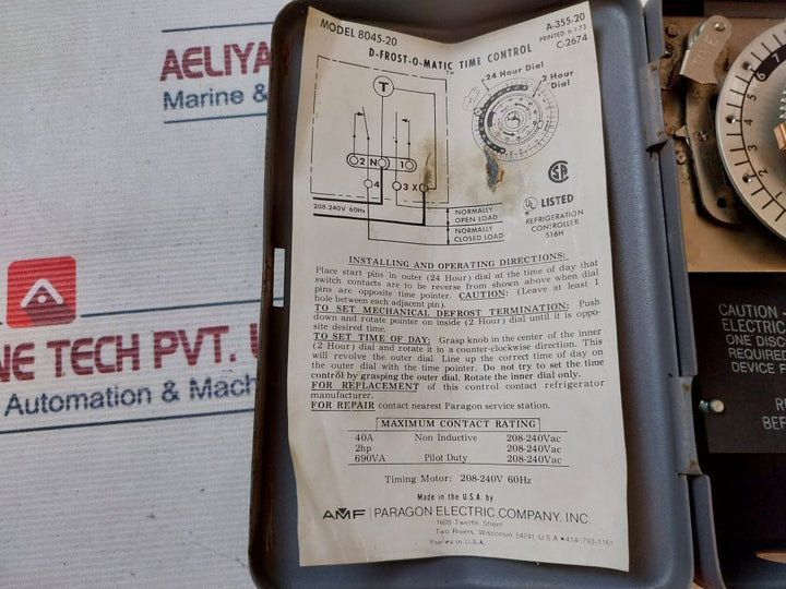 Paragon Electric 8045-20 Defrost Control Timer Switch 208-240V