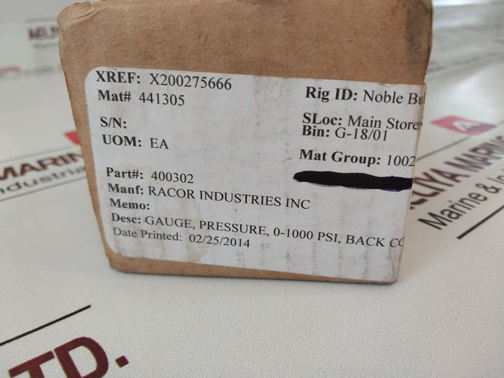Parker 400302 Pressure Gauge 0-1000 Psi