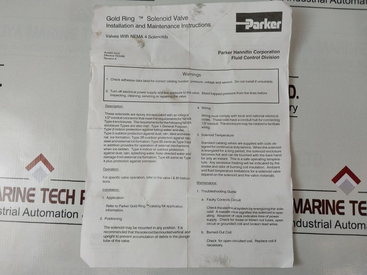 Parker 08F22C2140Aaf4C01 Shutoff Solenoid Valve