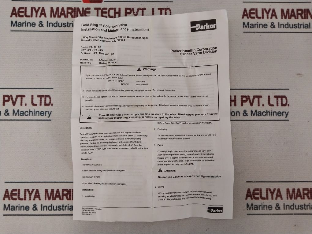 Parker 08F22C2140Aafr Repair Kit For Solenoid Valve