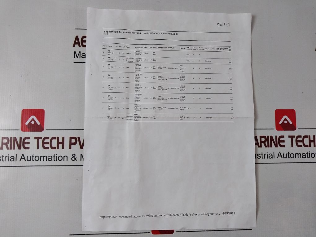 Parker 100740-sk Seal Valve Kit