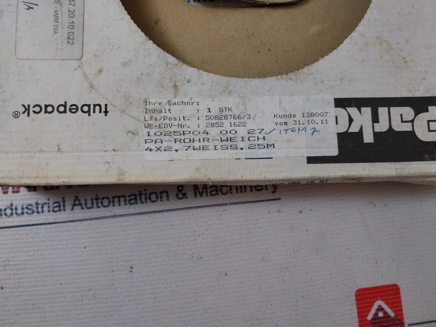 Parker 1025P04 00 27 Legris Connectic Nylon Flexible White Hose