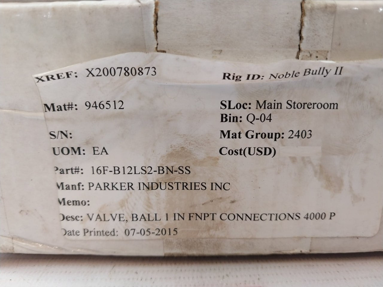 Parker 16F-b12Ls2-bn-ss Ball Valve