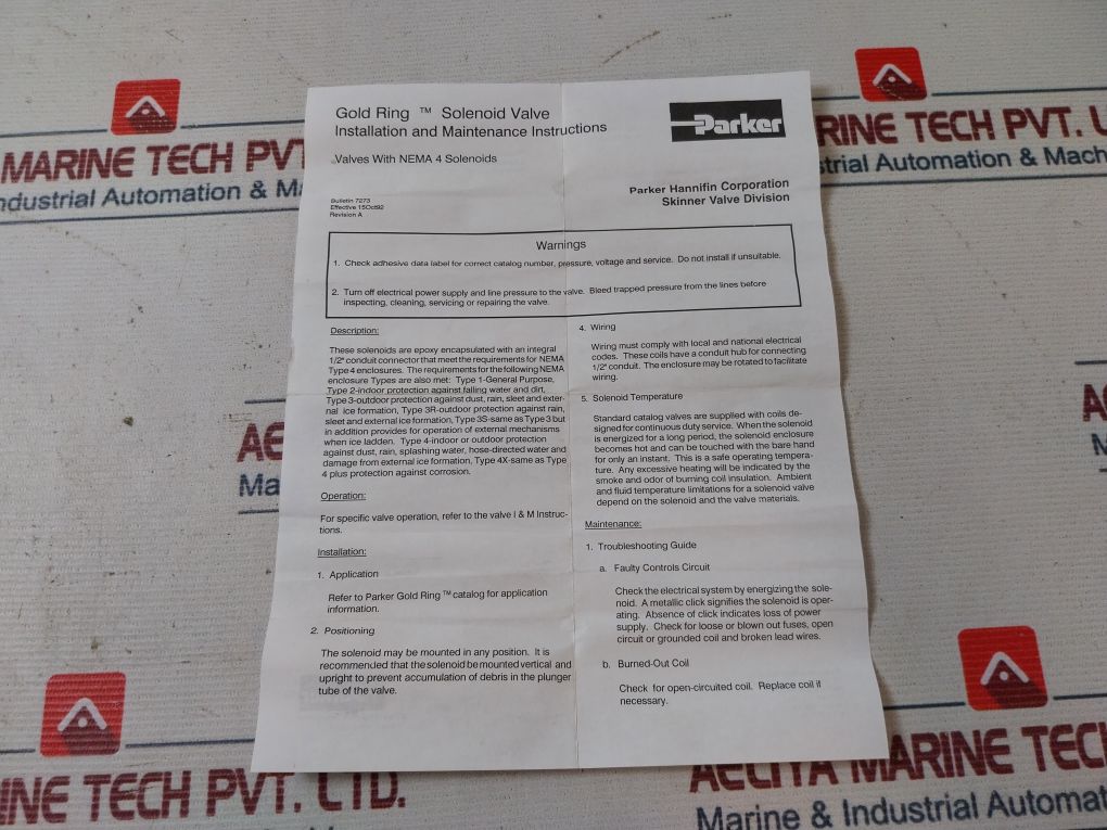 Parker 16F24C2164Aaf4C05J Solenoid Valve W/Out Coil Ad06-028-a05C