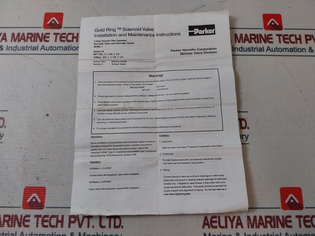 Parker 16F24C2164Aaf4C05J Solenoid Valve W/Out Coil Ad06-028-a05C