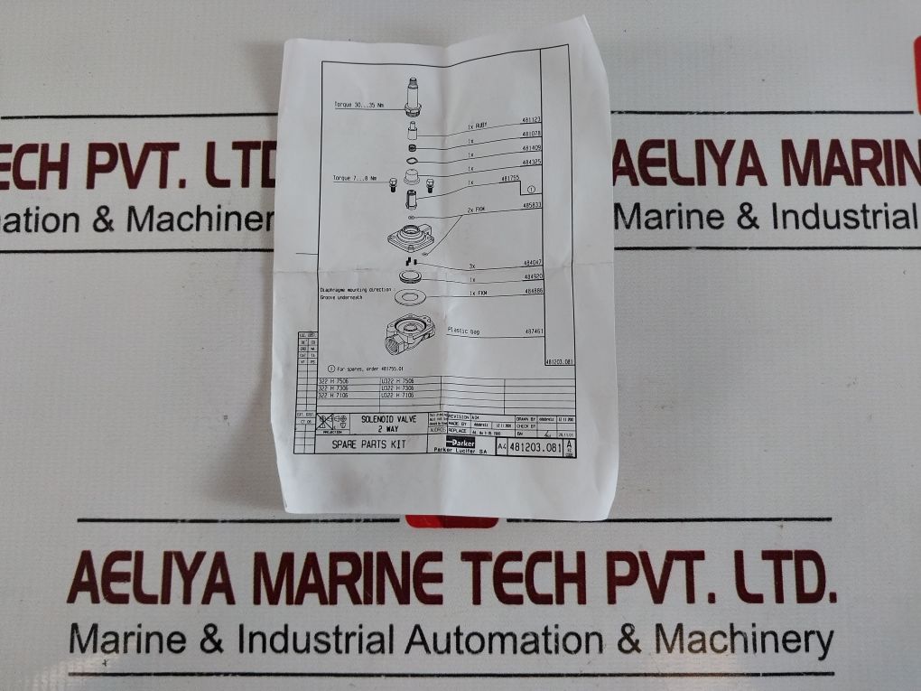 Parker Pf000504 Repair Kit For Solenoid Valve 481203081