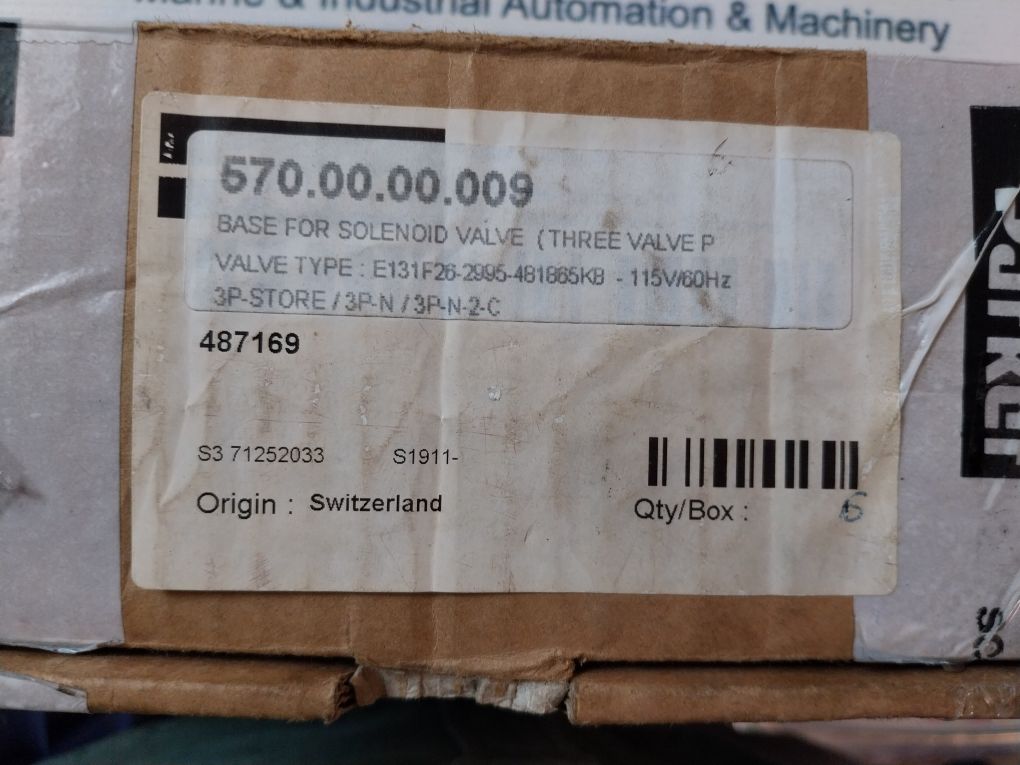 Parker 487169 Solenoid Valve For Base Set