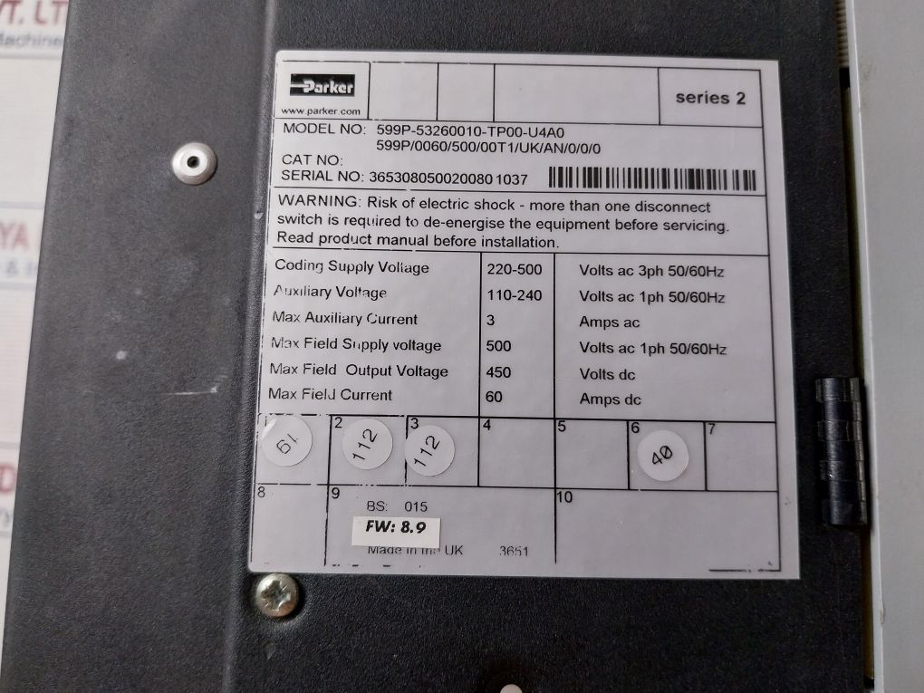 Parker 590Pxd-0011-uk-0 Control Door